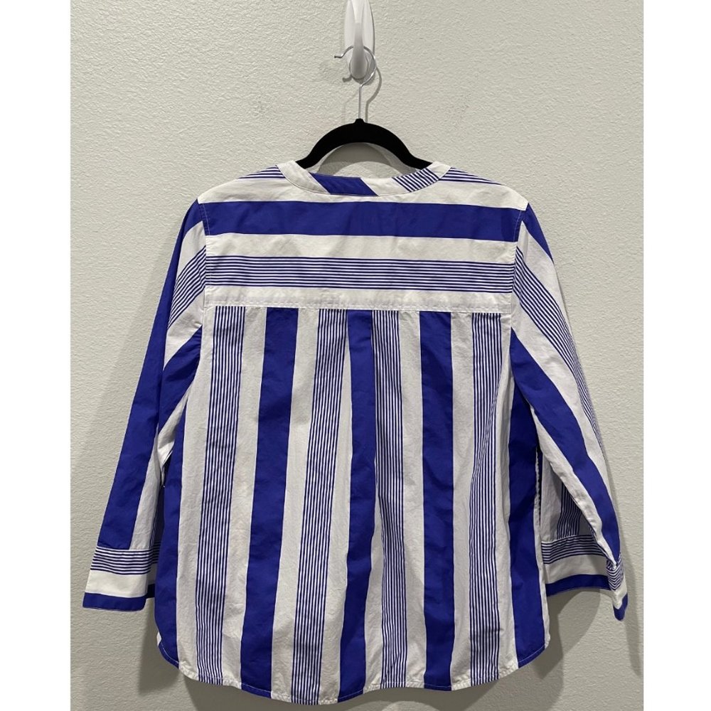 J.Crew Poplin Stripe Button-Front White Blue Blou… - image 3